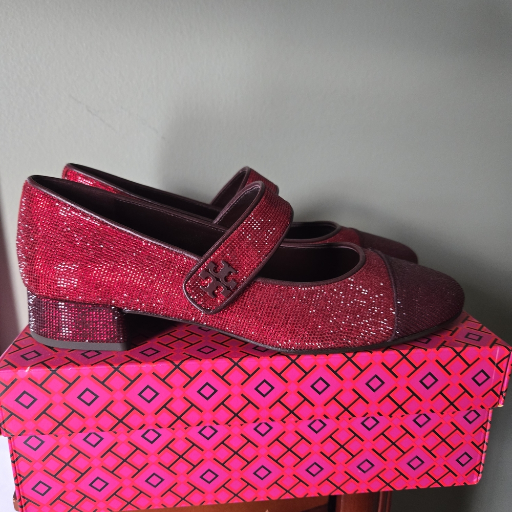 Tory Burch Red Bedazzled Mary Jane Heels in Sparkling Red Sz 11 New
